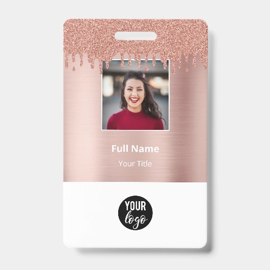 Rose Gold Glitzer ID Name des Mitarbeiters Ausweis (Vorderseite)