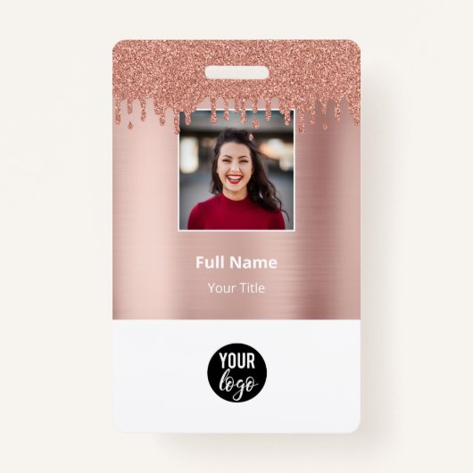 Rose Gold Glitzer ID Name des Mitarbeiters Ausweis (Vorderseite)