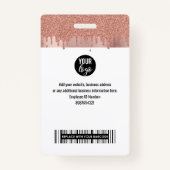 Rose Gold Glitzer ID Name des Mitarbeiters Ausweis (Rückseite)