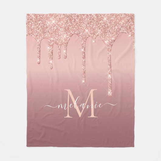 Rose Gold Glitzer Ihr Letter Name Fleece Blankon (Vorderseite)