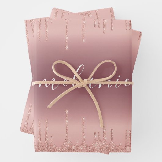 Rose Gold Glitzer Ihr Name Verpackungspapier Blatt (Beispiel)