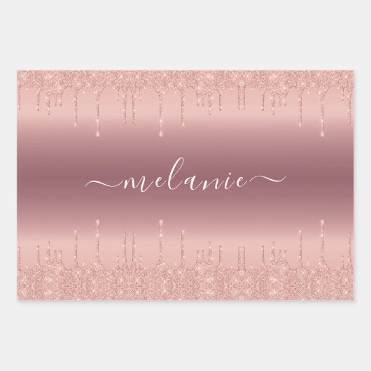 Rose Gold Glitzer Ihr Name Verpackungspapier Blatt (Vorderseite)