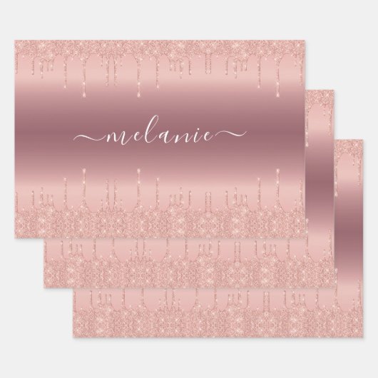 Rose Gold Glitzer Ihr Name Verpackungspapier Blatt (Set)