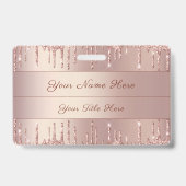 Rose Gold Glitzer Individuelle Name Abzeichen Vorl Ausweis (Rückseite)