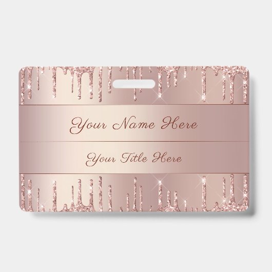 Rose Gold Glitzer Individuelle Name Abzeichen Vorl Ausweis (Vorderseite)
