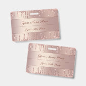 Rose Gold Glitzer Individuelle Name Abzeichen Vorl Ausweis (Vorder- & Rückseite)