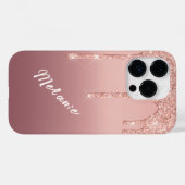 Rose Gold Glitzer iPhone Case mit Individuelle Nam (Rückseite (Horizontal))