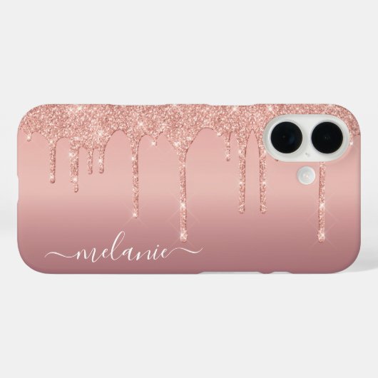 Rose Gold Glitzer iPhone Case mit Individuelle Nam (Rückseite (Horizontal))