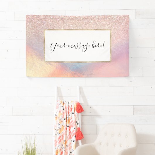 Rose Gold Glitzer Iridescent Holographic Gradient Banner (Insitu)
