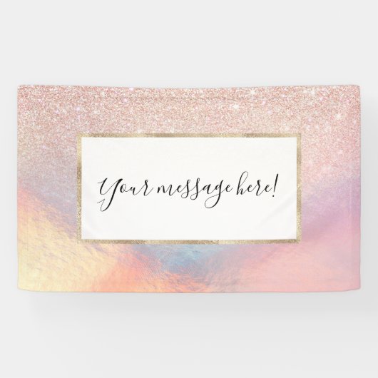 Rose Gold Glitzer Iridescent Holographic Gradient Banner (Horizontal)