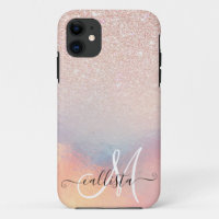 Rose Gold Glitzer Iridescent Holographic Gradient
