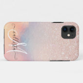 Rose Gold Glitzer Iridescent Holographic Gradient Case-Mate iPhone Hülle (Rückseite (Horizontal))