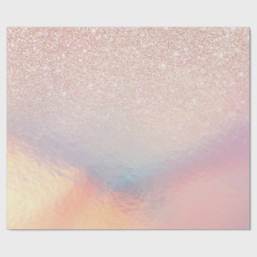Rose Gold Glitzer Iridescent Holographic Gradient Geschenkpapier (Flach)