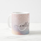 Rose Gold Glitzer Iridescent Holographic Gradient Kaffeetasse (Vorderseite Links)