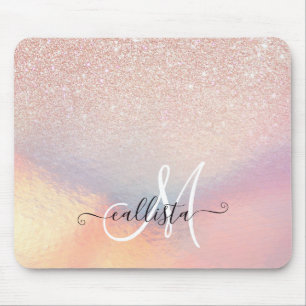 Rose Gold Glitzer Iridescent Holographic Gradient Mousepad