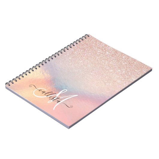 Rose Gold Glitzer Iridescent Holographic Gradient Notizblock (Linke Seite)
