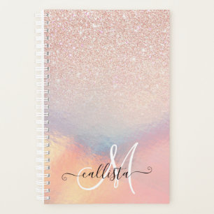 Rose Gold Glitzer Iridescent Holographic Gradient Planer