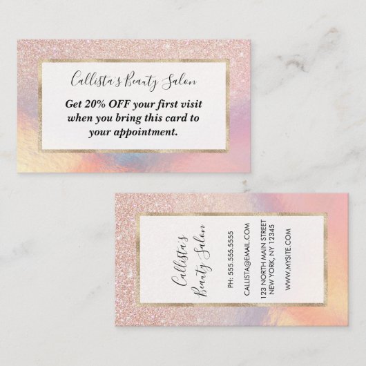 Rose Gold Glitzer Iridescent Holographic Gradient Rabattkarte (Vorne/Hinten)
