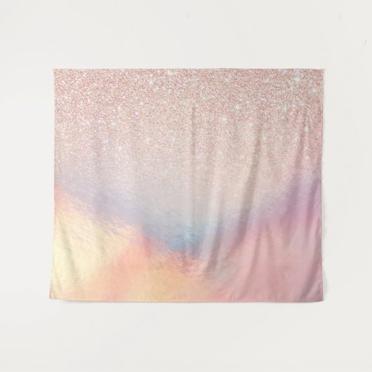 Rose Gold Glitzer Iridescent Holographic Gradient Wandteppich (Vorderseite (Horizontal))