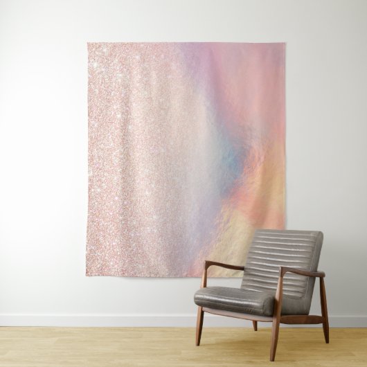 Rose Gold Glitzer Iridescent Holographic Gradient Wandteppich (Beispiel)