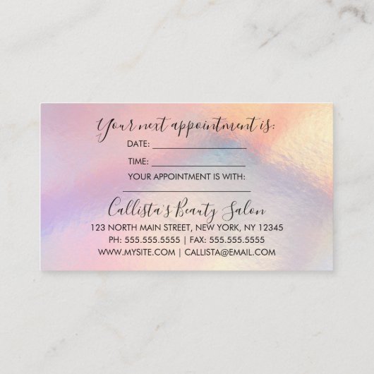 Rose Gold Glitzer Iridescent Holographic Ombre Terminkarte (Rückseite)