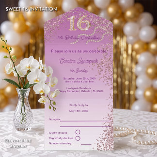 Rose Gold Glitzer Kalligraphie Nummer Sweet 16 All In One Einladung