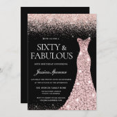 Rose Gold Glitzer Kleid Fabulous 60. Geburtstag Einladung (Vorne/Hinten)