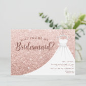 Rose Gold Glitzer Kleid werden Sie meine Bridesmai Einladung (Stehend Vorderseite)