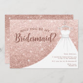 Rose Gold Glitzer Kleid werden Sie meine Bridesmai Einladung (Vorne/Hinten)
