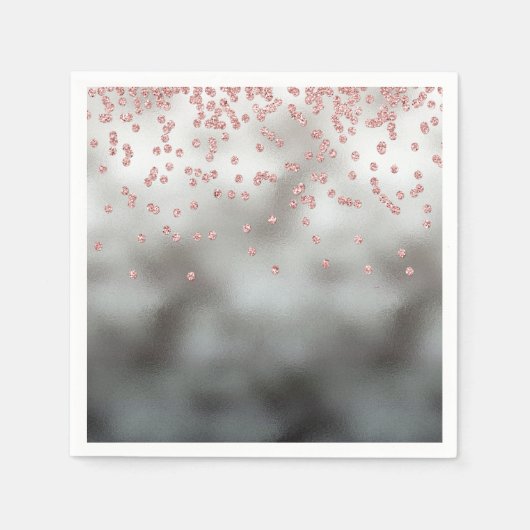 Rose Gold Glitzer Konfetti auf Silber Serviette (Vorderseite)