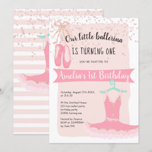 Rose Gold Glitzer Konfetti Ballerina 1. Geburtstag Einladung