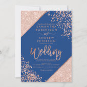 Rose Gold Glitzer Konfetti Blauer Hochzeit Einladung (Vorderseite)