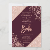 Rose Gold Glitzer Konfetti Bordeaux Hochzeit Einladung (Vorderseite)