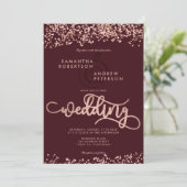Rose Gold Glitzer Konfetti Bordeaux Hochzeit Foto Einladung (Stehend Vorderseite)