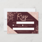 Rose Gold Glitzer Konfetti Bordeaux uAwg Hochzeit RSVP Karte (Vorderseite)
