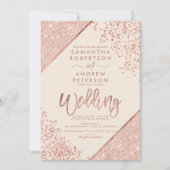 Rose Gold Glitzer Konfetti Chic Elfenbeinhochzeit Einladung (Vorderseite)
