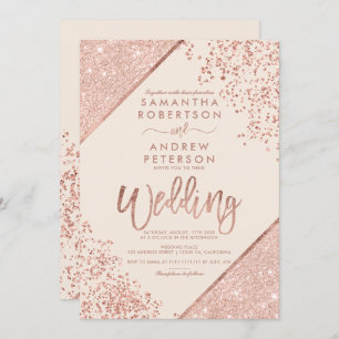 Rose Gold Glitzer Konfetti Chic Elfenbeinhochzeit Einladung