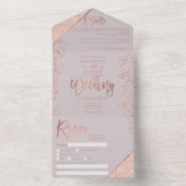 Rose Gold Glitzer Konfetti Graulila Hochzeit All In One Einladung (Innen Boden)