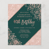 Rose Gold Glitzer Konfetti Green Budget 40. (Vorderseite)