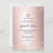 Rose Gold Glitzer Konfetti hebrew Name Bat Mitzvah Einladung (Vorderseite)