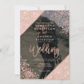 Rose Gold Glitzer Konfetti Marinebar Blau Hochzeit Einladung (Vorderseite)