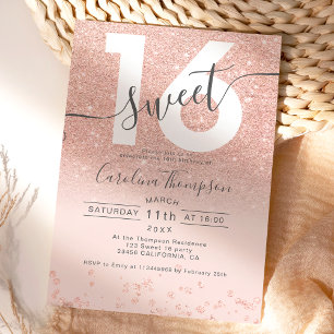 Rose Gold Glitzer Konfetti Rose Sweet 16 Foto Einladung