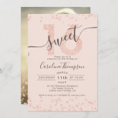 Rose Gold Glitzer Konfetti Rose Sweet 16 Foto Einladung (Vorne/Hinten)