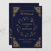 Rose Gold Glitzer Konfetti schicke Marine blaue H Einladung (Vorne/Hinten)