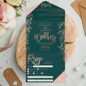 Rose Gold Glitzer Konfetti Smaragdgrüne Hochzeit All In One Einladung