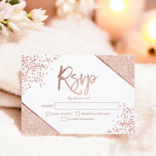 Rose Gold Glitzer Konfetti uAwg Hochzeit RSVP Karte