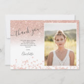 Rose Gold Glitzer Konfetti Weiß Sweet 16 Foto Dankeskarte (Vorderseite)