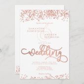 Rose Gold Glitzer Konfetti Weiße Hochzeit Foto Einladung (Vorne/Hinten)