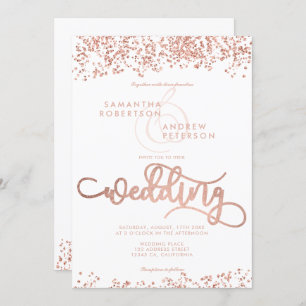 Rose Gold Glitzer Konfetti Weiße Hochzeit Foto Einladung