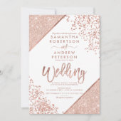Rose Gold Glitzer Konfetti Weißer Hochzeit Einladung (Vorderseite)
